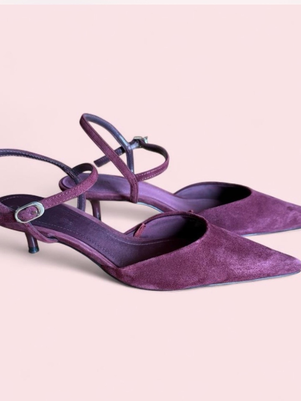 Zara Burgundy Suede Pointed-Toe Slingback Heels EU 38 - Picture 4 of 6
